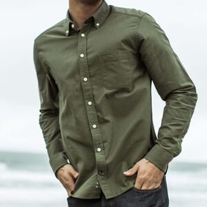 Taylor Stitch 100% Organic Cotton The Jack Shirt Army Everyday Oxford Bu…